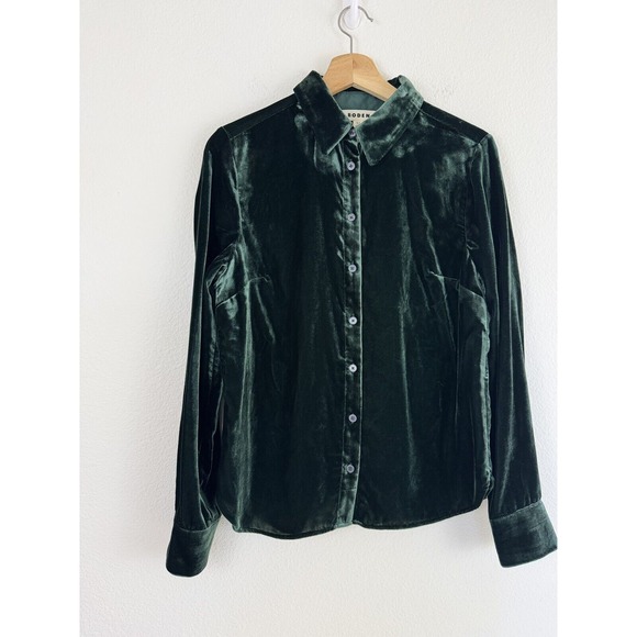 Boden Sienna Velvet Shirt Viscose Button Down Top US 8 Green Regal Holidays - Picture 2 of 14